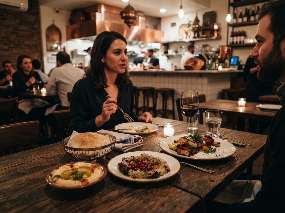 Two people at a business dinner at Shukette
